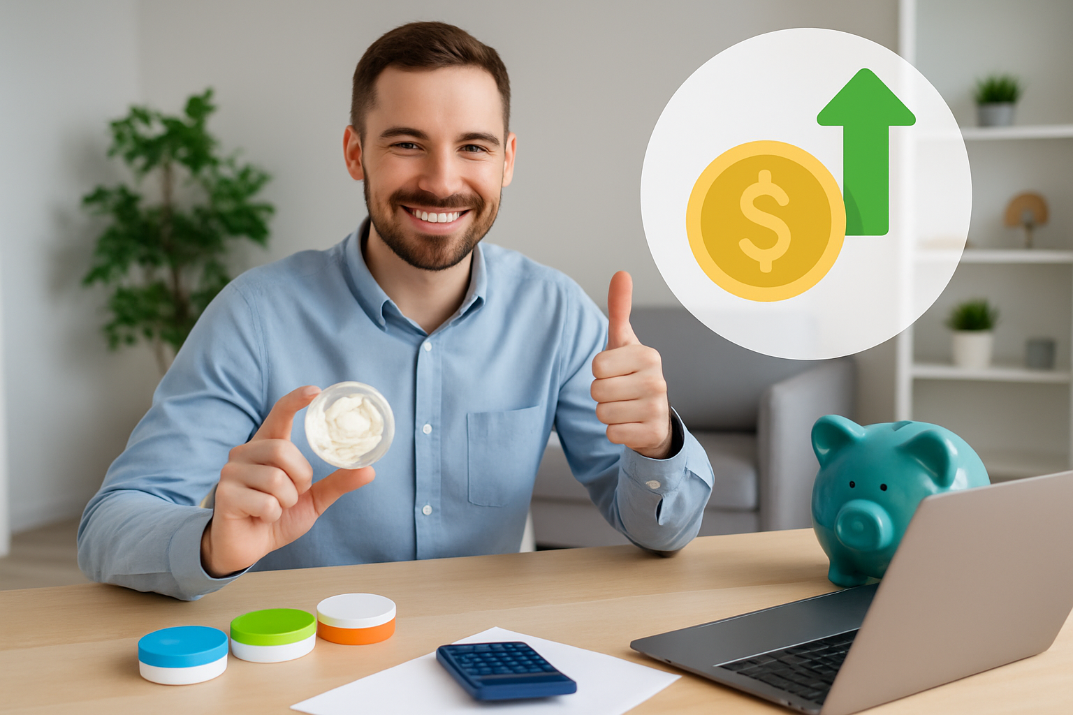 Verschiedene Nikotinbeutel-Dosen mit Preisschildern und Taschenrechner zur Kalkulation des Preis-Leistungs-Verhältnisses